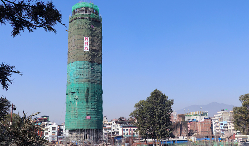 धरहराको पुनर्निर्माण अन्तिम चरण : २२ तलामध्ये २१ तलाको ढलान सम्पन्न