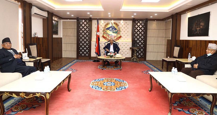 देउवा, दाहाल र नेपाल बैठक,  फागुन ४ मा संसद बैठक प्रस्ताव