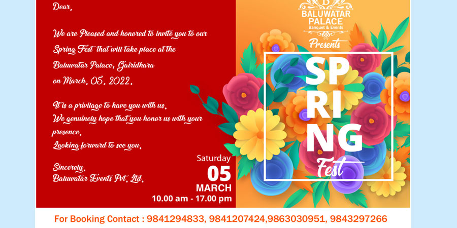 शनिबारदेखि बालुवाटार प्यालेसमा स्प्रिङ फिस्ट २०२२ हुने