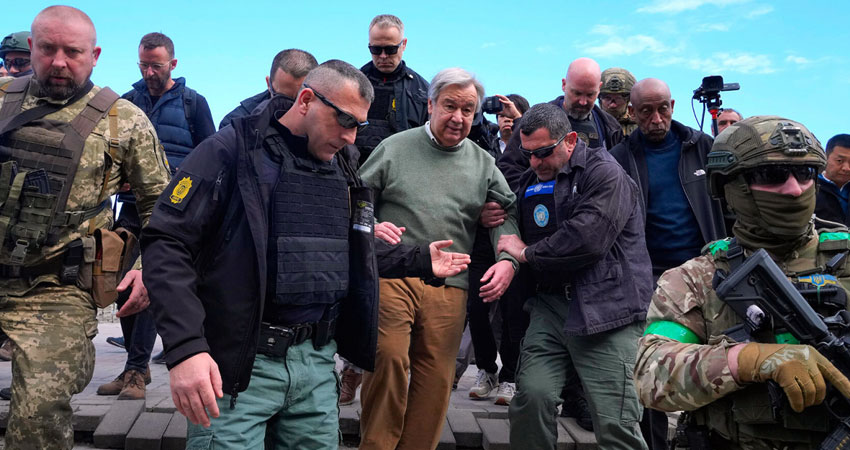 राष्ट्रसंघका महासचिव युक्रेनमै रहेको बेला रुसले हान्यो मिसाइल