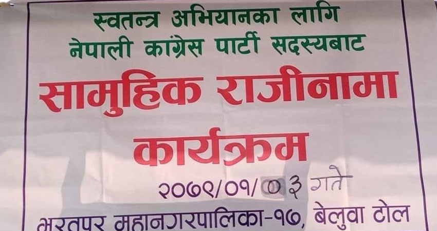 भरतपुर कांग्रेसका कार्यकर्ताले गरे सामुहिक राजीनामाको घोषणा