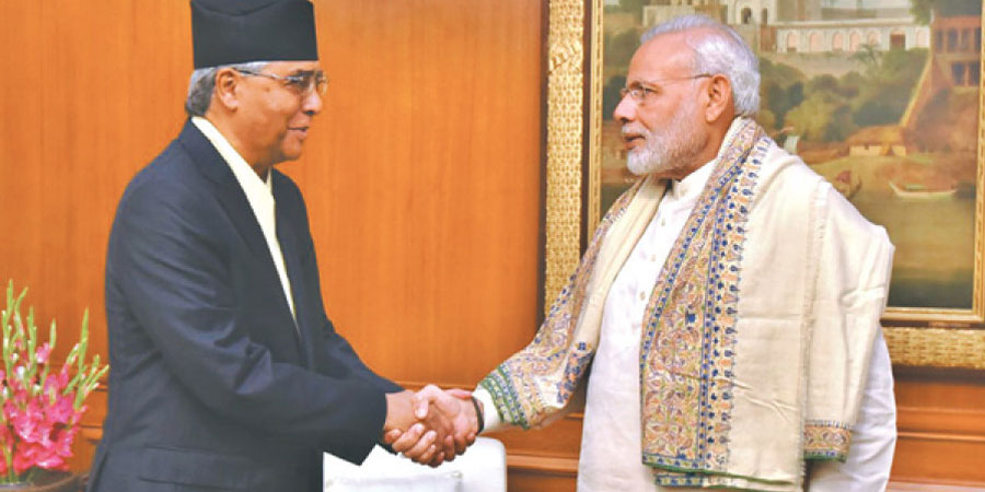 प्रधानमन्त्री देउवाको भारतका प्रधानमन्त्री मोदीसँग भेटवार्ता हुँदै