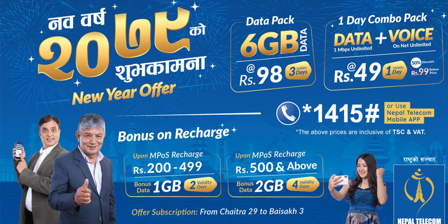 नेपाल टेलिकमले ल्यायो नयाँ वर्षको अवसरमा यस्तो अफर
