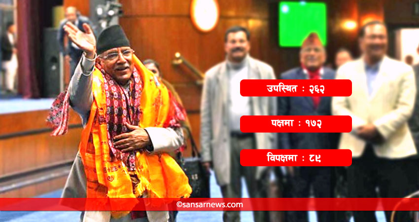 प्रचण्डले पाए १७२ सांसदको मत, विपक्षमा ८९ मत