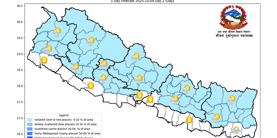 मनसुन क्रमशः कमजोर हुँदै, केही स्थानमा हल्का वर्षा हुने
