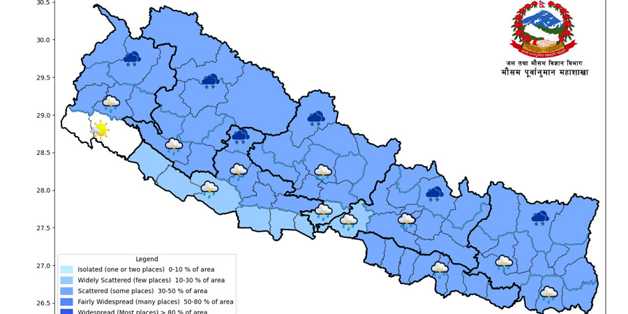पश्चिमी न्यून चापीय रेखाको प्रभावः देशका विभिन्न भागमा वर्षा हुने