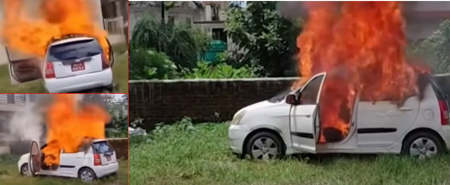 जलेको कारबाट शव निकालियो